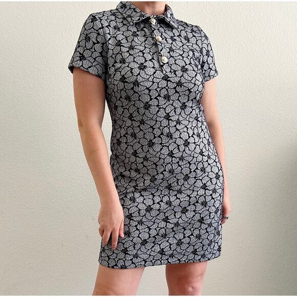 Karl Lagerfeld Paris Floral Textured Mini Dress Pearl Button Detail Size 8 - Picture 1 of 6